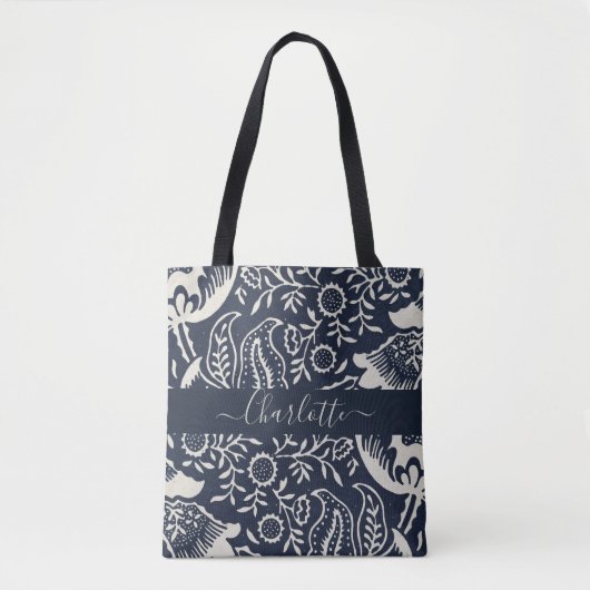 William Morris Black Cream Floral Monogram Tote Bag (Voorkant)