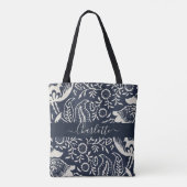 William Morris Black Cream Floral Monogram Tote Bag (Achterkant)