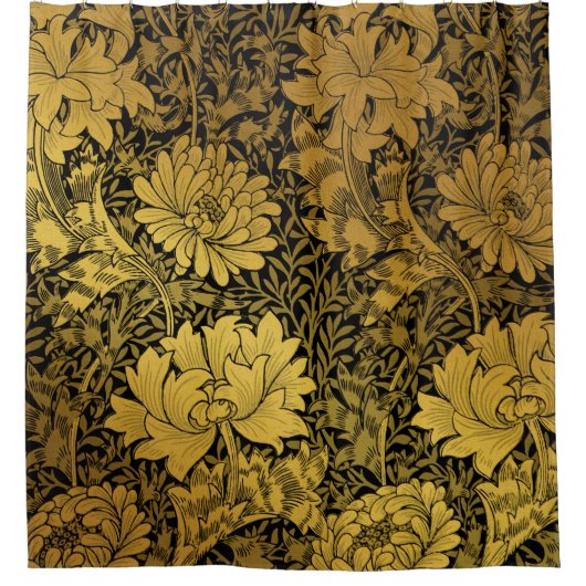 William Morris Black en Gold Floral Pattern Douchegordijn (Voorkant)
