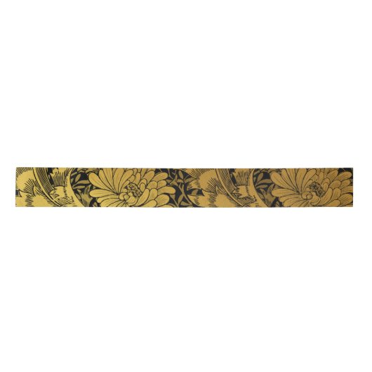 William Morris Black en Gold Floral Pattern Satin Satijnen Lint (Voorkant)