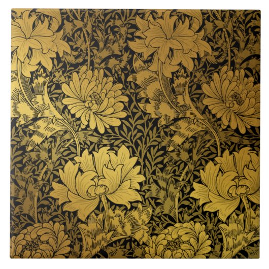 William Morris Black en Gold Floral Tegeltje (Voorkant)