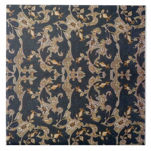 William Morris Black en Gold Pine Cone Design Tegeltje (Voorkant)