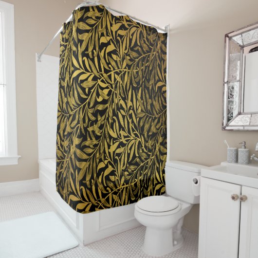 William Morris Black en Gold Willow Bough Douchegordijn (In situ)