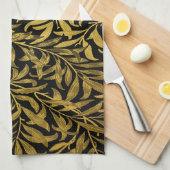 William Morris Black en Gold Willow Bough Theedoek (Quarter Fold)
