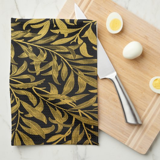 William Morris Black en Gold Willow Bough Theedoek (Quarter Fold)
