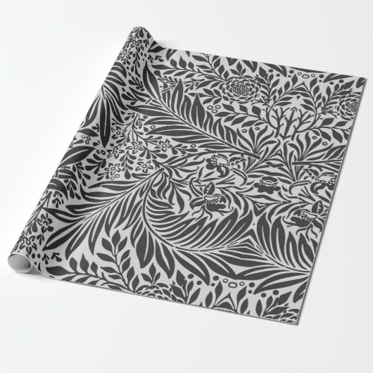 William Morris BLACK EN WHITE Wrapping Paper Cadeaupapier (Uitgerold)