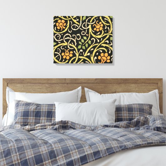 William Morris Black Floral Art Print Design (Insitu (Slaapkamer))