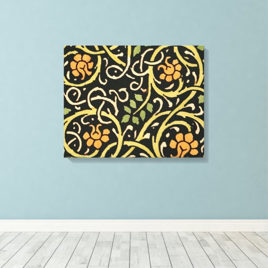 William Morris Black Floral Art Print Design (Insitu (Houten vloer))