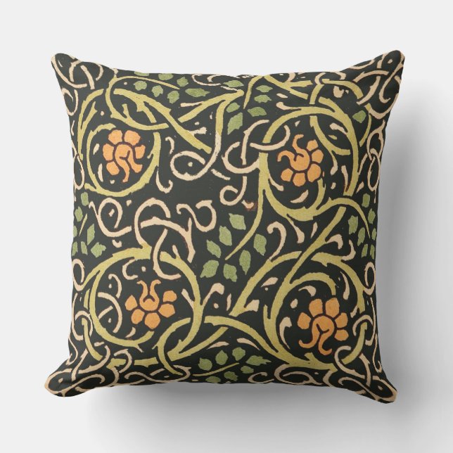 William Morris Black Floral Art Print Design Buitenkussen (Voorkant)