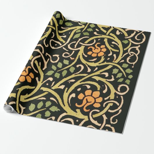 William Morris Black Floral Art Print Design Cadeaupapier (Uitgerold)