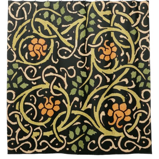 William Morris Black Floral Art Print Design Douchegordijn (Voorkant)