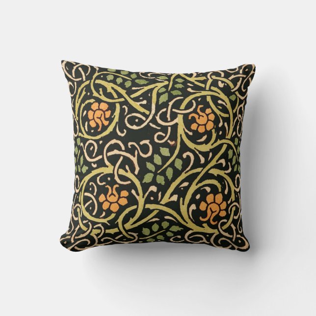 William Morris Black Floral Art Print Design Kussen (Voorkant)