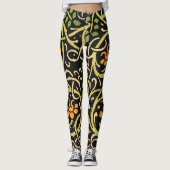 William Morris Black Floral Art Print Design Leggings (Voorkant)