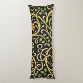 William Morris Black Floral Art Print Design Lichaamskussen (Achterkant (Verticaal))