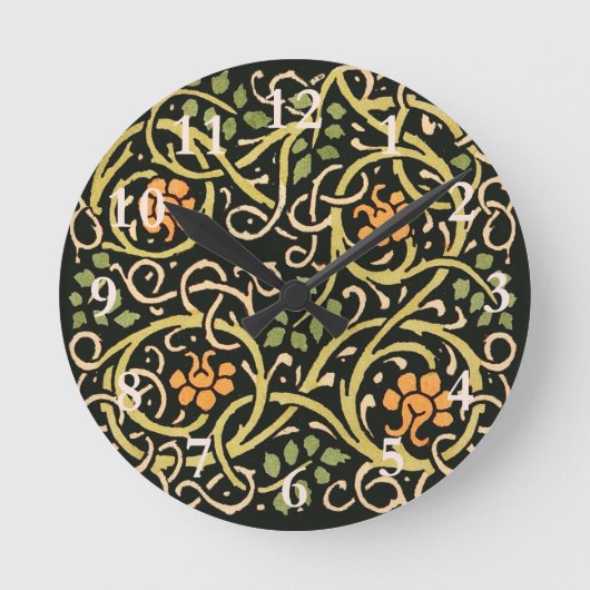 William Morris Black Floral Art Print Design Ronde Klok (Voorkant)