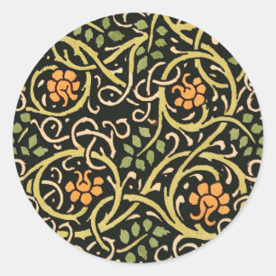 William Morris Black Floral Art Print Design Ronde Sticker