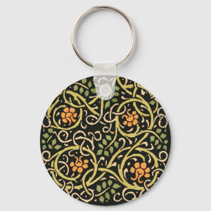 William Morris Black Floral Art Print Design Sleutelhanger