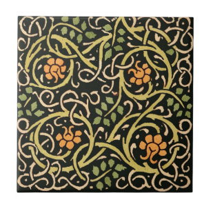 William Morris Black Floral Art Print Design Tegeltje