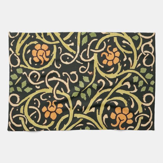 William Morris Black Floral Art Print Design Theedoek (Horizontaal)