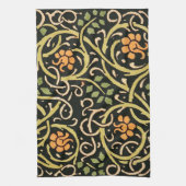 William Morris Black Floral Art Print Design Theedoek (Verticaal)