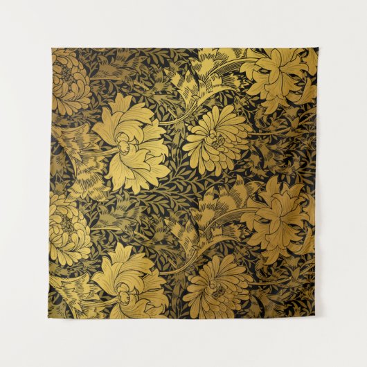 William Morris Black & Gold Chrysanthemum Floral Wandkleed (Voorkant (horizontaal))