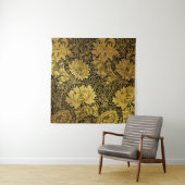 William Morris Black & Gold Chrysanthemum Floral Wandkleed (In situ)