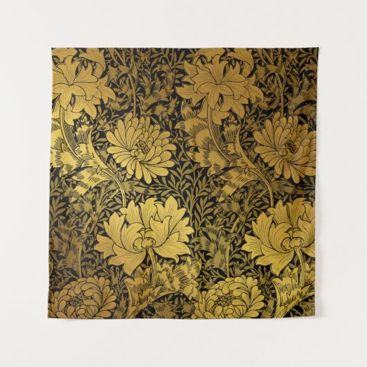 William Morris Black & Gold Chrysanthemum Floral Wandkleed (Voorkant)