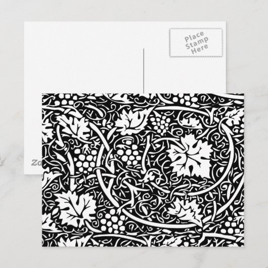 William Morris Black White Grape Vine Briefkaart (Voorkant / Achterkant)