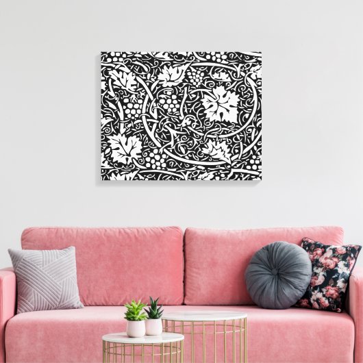 William Morris Black White Grape Vine Canvas Afdruk (Insitu (Woonkamer))