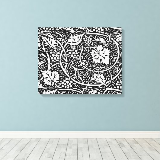 William Morris Black White Grape Vine Canvas Afdruk (Insitu (Houten vloer))
