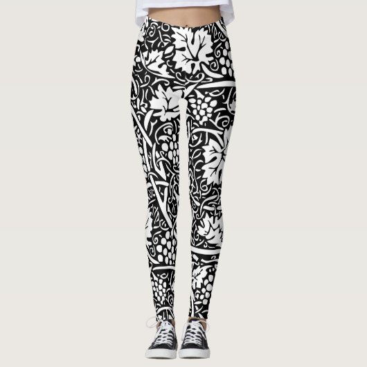William Morris Black White Grape Vine Leggings (Voorkant)