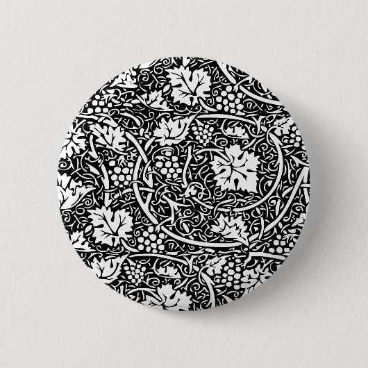 William Morris Black White Grape Vine Ronde Button 5,7 Cm (Voorkant)