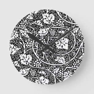 William Morris Black White Grape Vine Ronde Klok