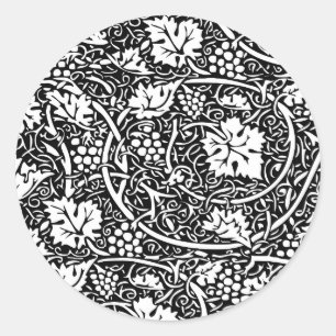 William Morris Black White Grape Vine Ronde Sticker