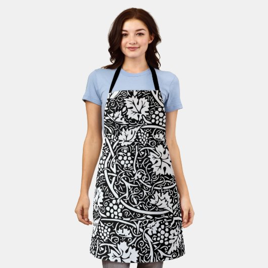 William Morris Black White Grape Vine Schort (Gedragen)