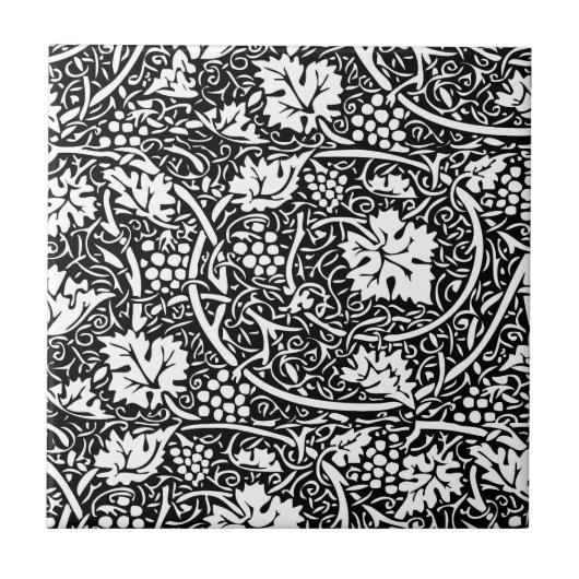 William Morris Black White Grape Vine Tegeltje (Voorkant)