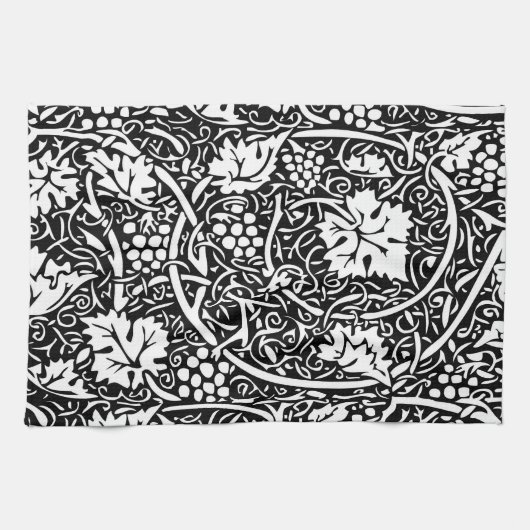 William Morris Black White Grape Vine Theedoek (Horizontaal)