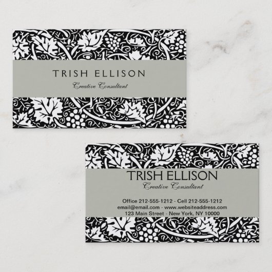 William Morris Black White Grape Vine Visitekaartje (Voorkant / Achterkant)