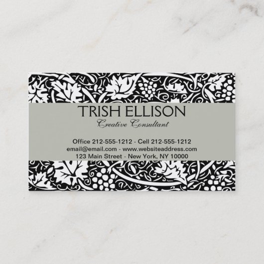 William Morris Black White Grape Vine Visitekaartje (Achterkant)