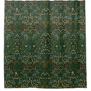 William Morris Blackthorn Blauw Wit Groen Bloemmot Douchegordijn