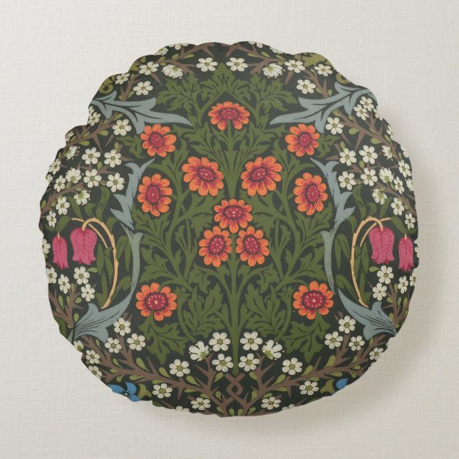 William Morris Blackthorn Garden Flower Classic Rond Kussen (Voorkant)