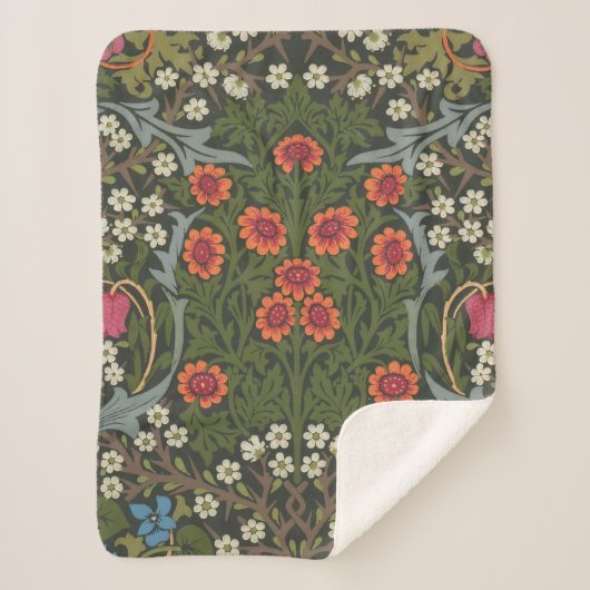 William Morris Blackthorn Garden Flower Classic Sherpa Deken (Voorkant)
