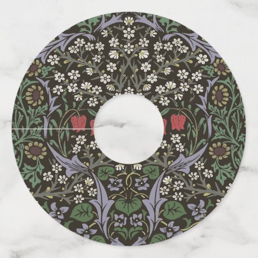 William Morris Blackthorn Tapijt Bloemstuk Wijnglaslabel (Voorkant)