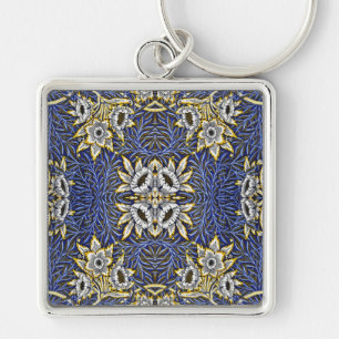 William Morris Blau en Goud Tulp Wilg Ontwerp Sleutelhanger