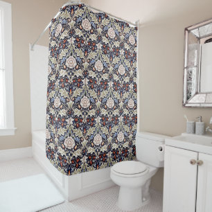 William Morris Blauw Beige Bloembloemen Douchegordijn