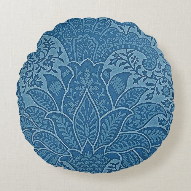 William Morris  blauw bloemmotief Rond Kussen (Voorkant)