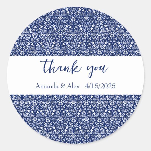 William Morris blauw bloempatroon gepersonaliseerd Ronde Sticker (Voorkant)