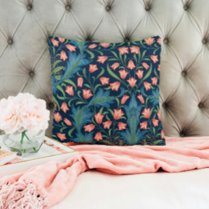 William Morris Blauw en Roze Bloemmotief Kussen