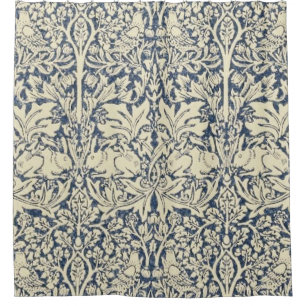 William Morris, Blauw grijs, patroon, art nouveau, Douchegordijn