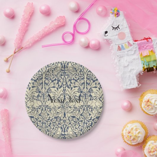 William Morris, Blauw grijs, patroon, art nouveau, Papieren Bordje (Feest)